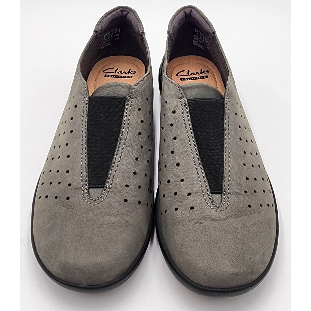 Clarks Collection Nubuck Slip On Womens 7.5M Grey Perforated Medora Gemma Gray - Picture 3 of 9